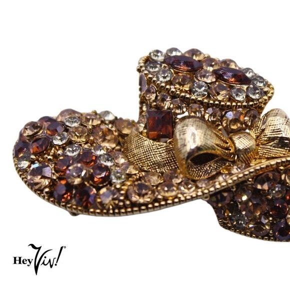 Vintage Hat Pin Brooch w Pave Golden and Clear Rhinestones 2" Across - Hey Viv - Picture 3 of 5